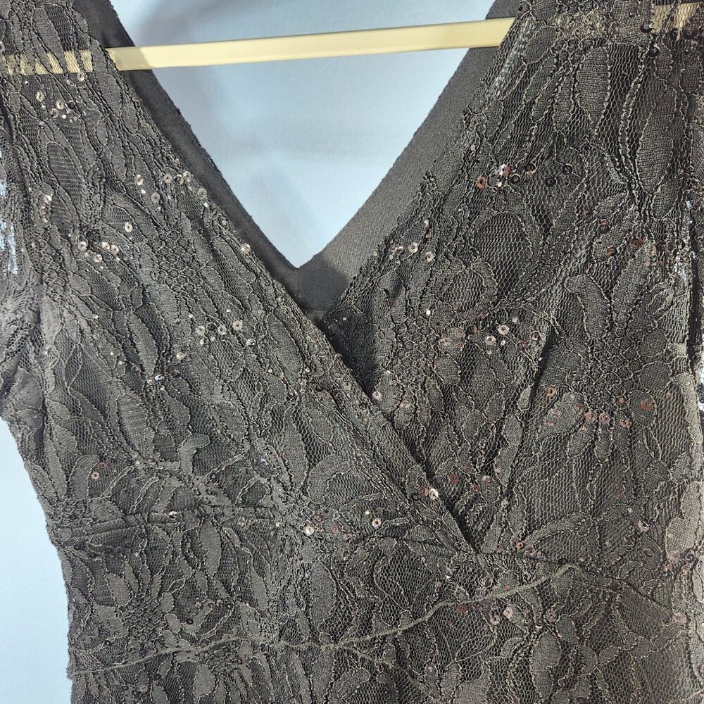 Scarlett Nite Black Tiered Lace Sequins Lined Dress Size 16 (OO-22) - Picture 3 of 9